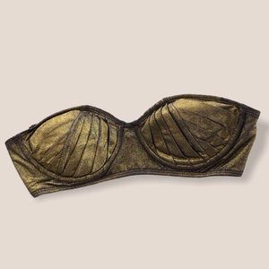 METALLIC GOLD ZAC POSEN TARGET PLEATED BIKINI TOP